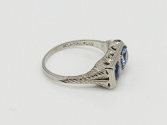 Antique $4000 BELAIS 1.21ct Certified Blue Sapphire 18k White Gold Platinum Ring