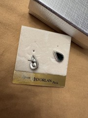 Vtg D’Orlan Paris Emerald Green Crystal Teardrop Stud Earrings Silver Tone