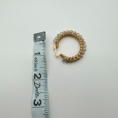 Vintage Gold Tone Beaded Jewelry Set – Wire Wrapped Bangle & Hoop Earrings