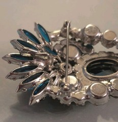 DeLizza Elster Juliana Blue Green Rhinestone Brooch Earrings Verified Authentic