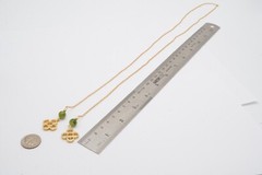 Vintage Lariat Necklace Gold Tone Faux Jade 34″