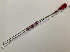 Vintage Red Teardrop Pendant 30in Bead Station Chain 30in Necklace 34g Ladies