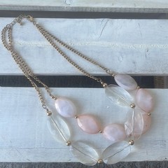 Necklace 90s vintage costume jewelry pink and gold necklace