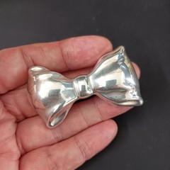 Vintage Sterling Silver Bow Necklace Brooch Puffy Tie Modernist 80s Israel Bold