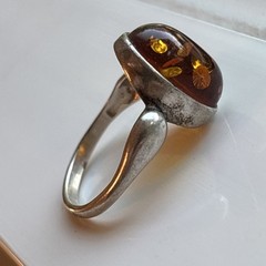 Sterling Silver 925 Vintage GOD Signed Baltic Amber Ring Sz 8 Modernist