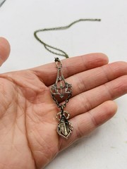 Vintage Egyptian Revival Art Nouveau Lavalier Filigree Scarab Beetle Necklace