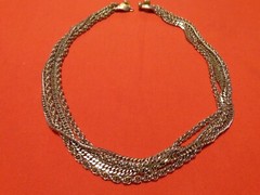 ANTIQUE ART DECO NECKLACE 21 in 4 STRANDS OF GOLD TONE CHAINS VERY SHARP # 031