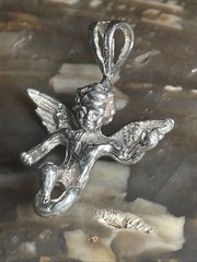 Vintage Winged Angel Pendant Charm In Solid Sterling Silver