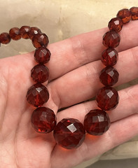 Vintage, Art Deco, Cherry Amber, Faceted Bakelite 15″ Necklace-Simi Tested