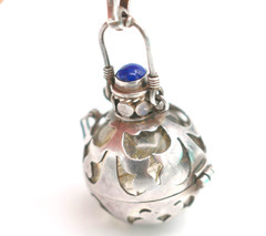VTG Sterling Silver Golden Rutilated Quartz Harmony Ball w/ Lapis Lazuli Pendant