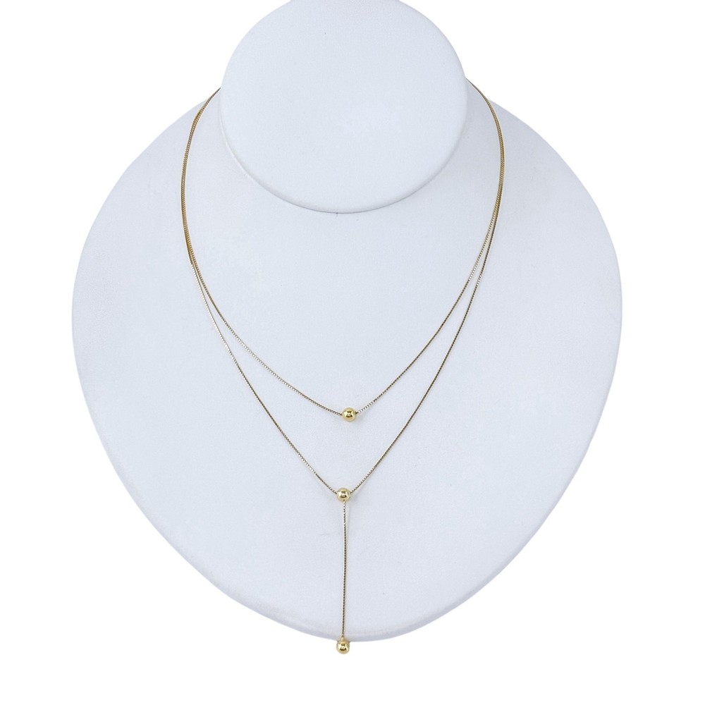 Vintage Gold-Tone Sterling Silver 925 Layered Lariat Bead Necklace 14″-15.5″