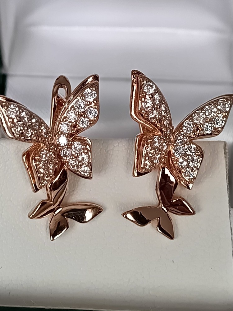 Vintage 1990-s 14 Ct Rolled Gold Large Zircons Earrings-Hallmarked 585 RG