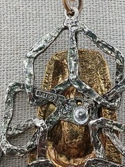 RARE SIGNED ART TWO TONE Brutalist hammered bird design pendant necklace