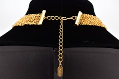 Felicia Vintage Gold Mesh Bib Necklace AB Rhinestone Crystal Fringe 1990s BinBN
