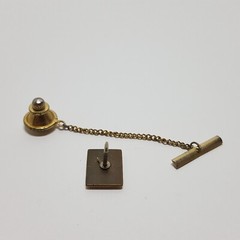 Vintage GE General Electric QC One Diamond Gold Tone Tie Tack Pin w/ Chain & Bar