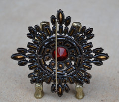 SCHREINER Maltese Cross Brooch RED/BLUE Rhinestones Unsigned Book Piece 3.5 in.