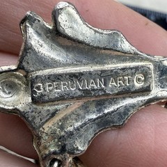 Vintage Peruvian Art Necklace Faces Figural Silver Tone 16”
