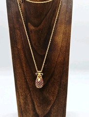 Joan Rivers Egg Pendant Necklace Red Crystal Gold tone Chain Retired 28 in