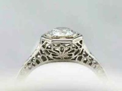 Vintage Art Deco 1Ct Round Lab Created Diamond 14K White Gold FN Engagement Ring