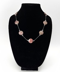 Silver Tone Necklace W Oval & Diam Shape Glass Beads 22” Brown Shifting Colors