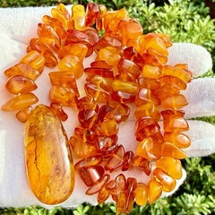 Vintage Baltic Amber Pendant Necklace 25 in Natural Honey Amber Nuggets 56 gm