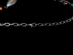 Vintage Silver Tone Etched, Brown And Teal Swirl Coin Art Glass & Plastic Beads