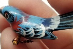 Handmade Bird Brooch Pin Lot of 4 – Takahashi? Wood Leather Cardinal Feather Vtg