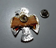 Vintage Thunderbird Pin – Silver‑Tone Metal with Woven Multicolor Inlay 1½ in