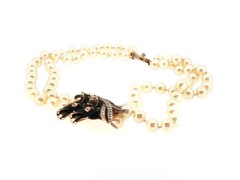Vintage Signed Panetta Double‑Strand Pearl Necklace | Rhinestone Horse Head