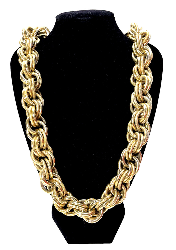 Vtg Oversized Coro Pegasus Rolo Link Chain Necklace Large Gold Tone 26″L