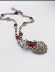 Vintage Kramer NY Red Rhinestone Statement Necklace Hollywood Regency Signed MCM