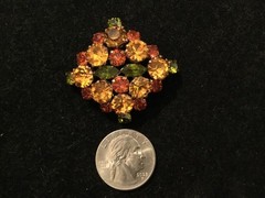 Vtg BEAUTIFUL Gold Tone Orange-Gold-Green Signed Made In AUSTRIA Crystal Brooch