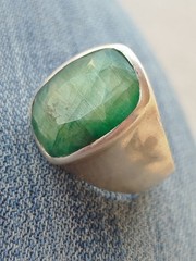Lovely Silver 925 Mens Green Emerald Ring Us Size 13 Signed SJS Ⓟ