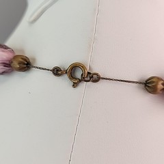 Vintage Art Deco Slag Glass Beaded Necklace Czech Purple Pinched Gold Tone 18″