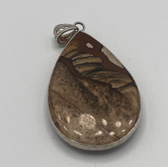Natural Stone Teardrop Artisan Floral Tooled Bale Pendant Statement Piece