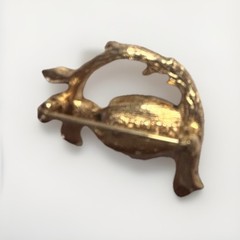 Gold Tone Owl on Branch Brooch Brown Cabochon Glass Body Red Eyes EMMONS