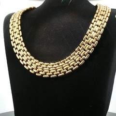 Vintage 5‑Row Panther Link Choker Necklace Gold Tone Wide Brick Mesh 1960s–1980s