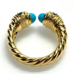 v836 David Yurman Renaissance Color 18K YG twisted cable Ring Gemstones Size 7