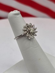 Antique 14K white gold diamond art deco flower ring