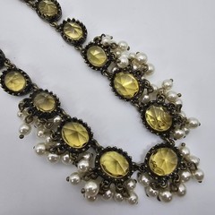 J. Crew Yellow Resin & Rhinestone Faux Pearl Cluster Statement Collar Necklace