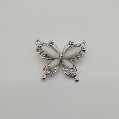 Vintage Small Silver Tone Butterfly Brooch with Clear and AB Rhinestones