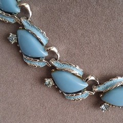 Vintage Necklace Blue Thermoset/Enamel Rhinestone Silver Tone Necklace 15”