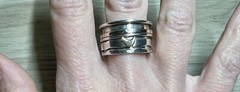 Vintage Designer (AIL) Sterling Silver & Gold Bird Wide Spinner Ring, Size 10