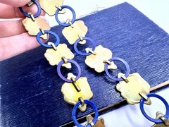 Vintage Artisan Brass Blue Green OOAK Collar Necklace Brutalist 16” DbG A