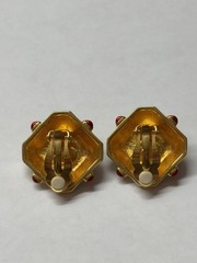 JOAN RIVERS ENAMEL GREEN RED LUCITE CAB CLIP ON EARRINGS SIGNED