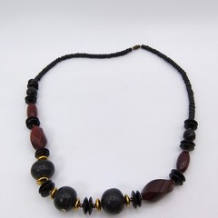Vintage Mid-Century Modern Necklace Black Red Bead Maximalist Boho 25″