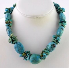 Sterling Silver Clasp Turquoise Beaded Strand Necklace 925 Varied Beads 17 Inch