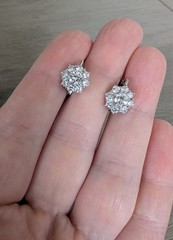 Vintage French 18K Whit Gold Diamond Flower Earrings