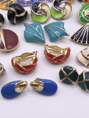 Vtg To Mod Clip On Earring Lot Enamel 15 Pair Colorful