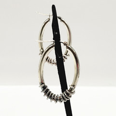 Oval Hoop with Rope Wire Twist Bottom Silver Tone Italy Vintage Earrings